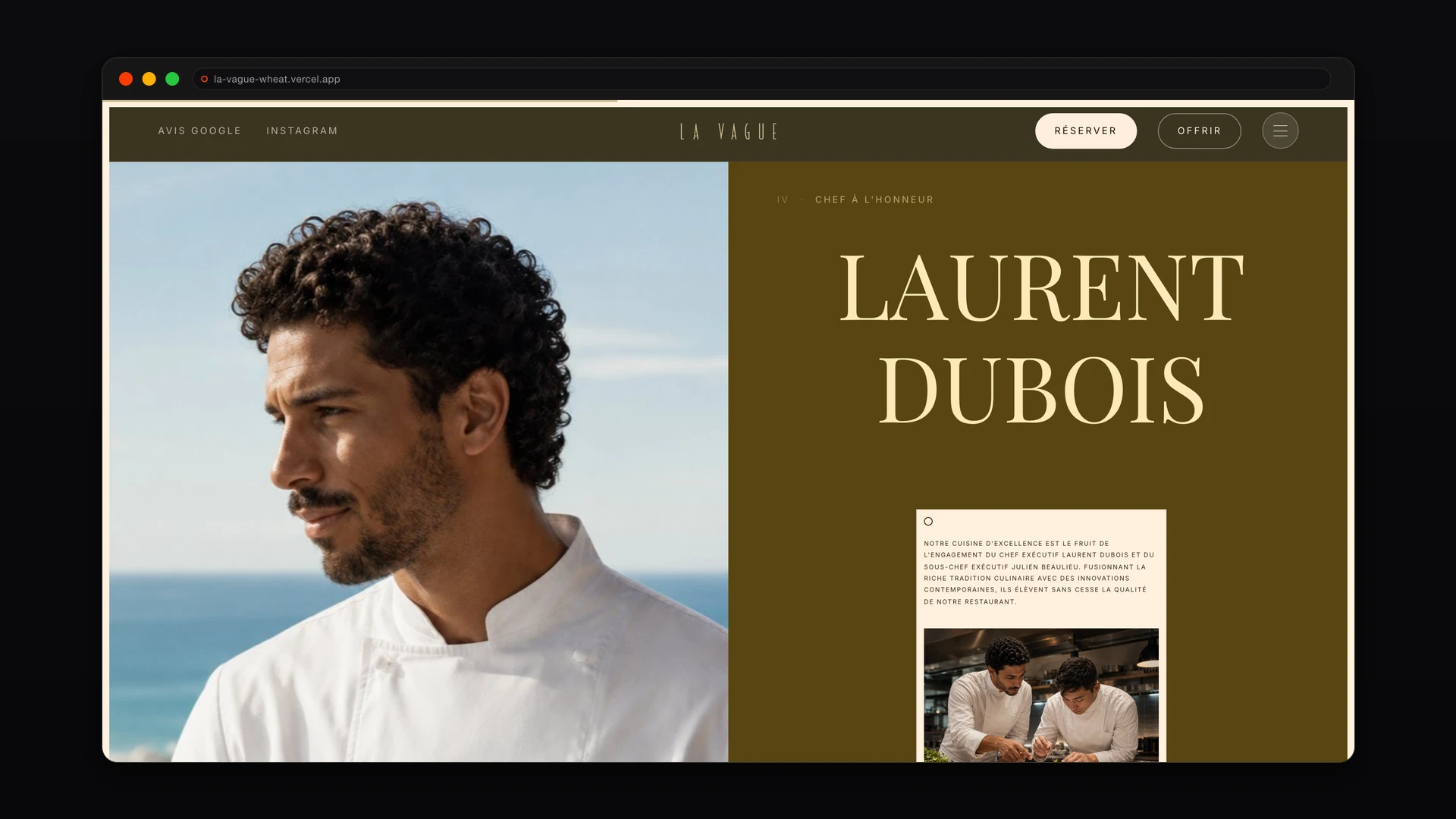 Section menu du site La Vague